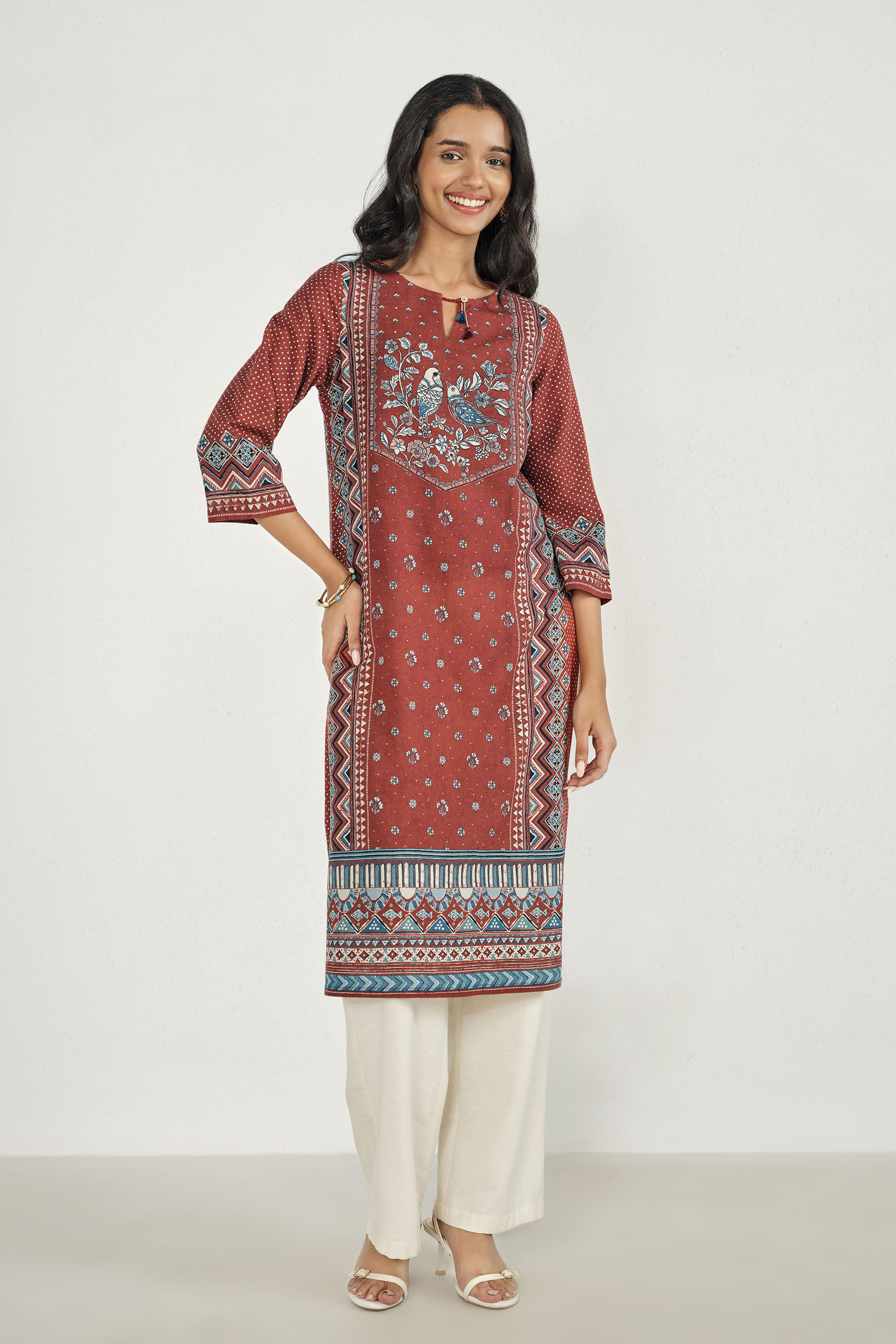 Birdsong Rust Printed Kurta, Rust, image 5